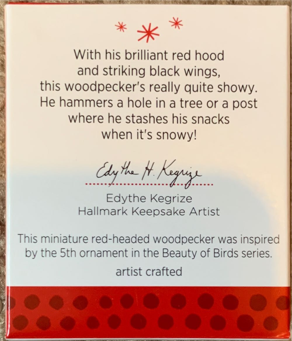 Red-Headed Woodpecker 2013 Hallmark Ornament - Mini Beauty of Birds (Miniature) ornament collectible [Barcode 795902336158] - Main Image 2