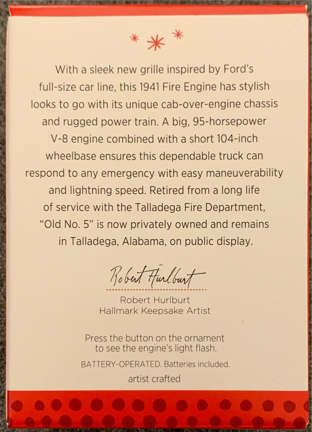 1941 Ford Fire Engine - Fire Brigade (Firetrucks) ornament collectible [Barcode 795902342814] - Main Image 2