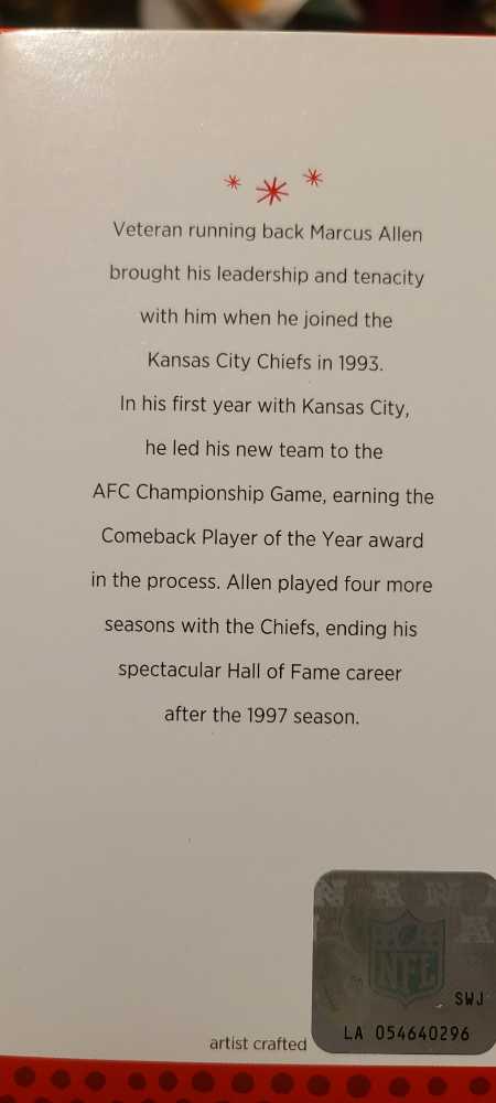 #19e Marcus Allen - Football Legends (Sports) ornament collectible [Barcode 795902344122] - Main Image 2