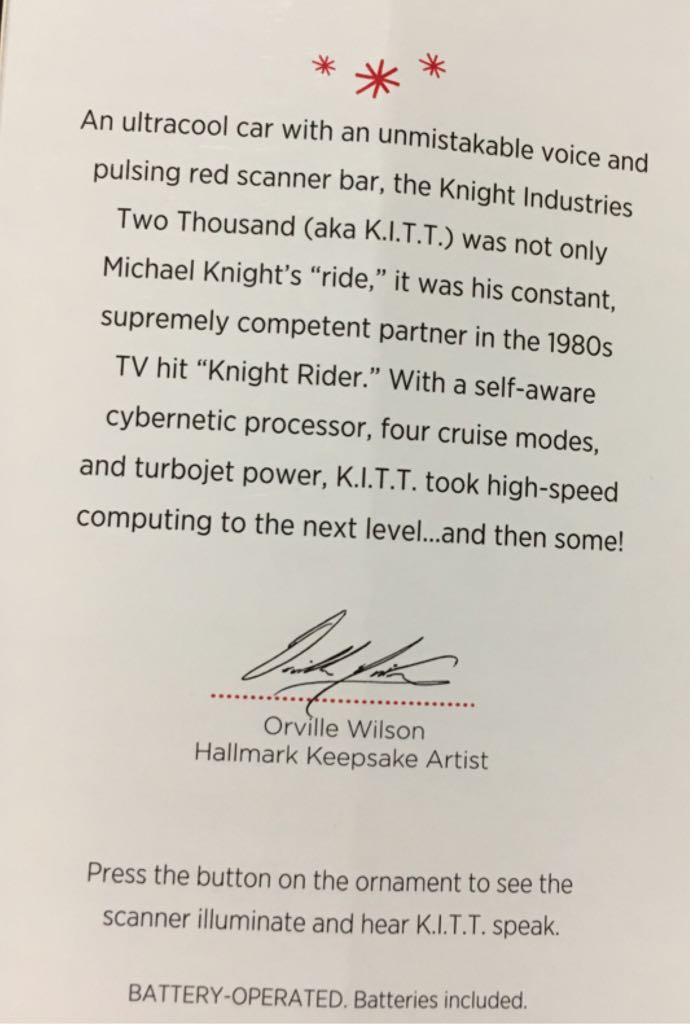 K.I.T.T. - Knight Rider (Hallmark Keepsake) ornament collectible [Barcode 795902355463] - Main Image 2