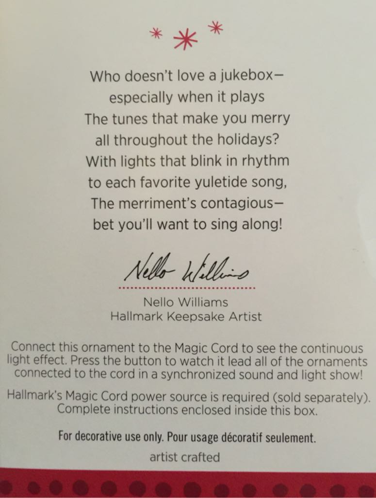 Jolly Jukebox - Magic Cord (Music) ornament collectible [Barcode 795902370794] - Main Image 2