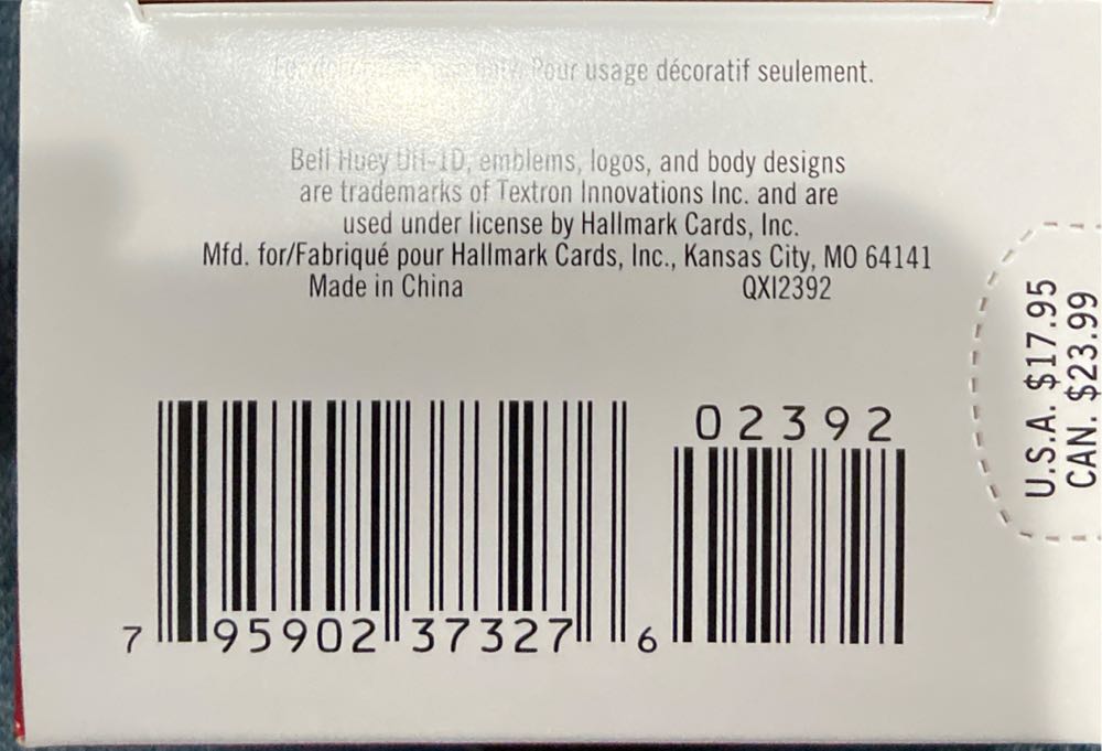 Bell Huey UH-1D Helicopter - US Military (Aviation) ornament collectible [Barcode 795902373276] - Main Image 4