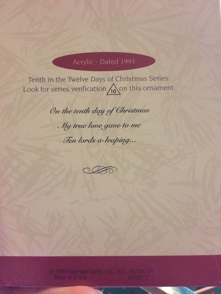 Twelve Days Of Christmas #10 Ten Lords A-Leaping 🐶🐻 - The Twelve Days of Christmas (Hallmark Keepsake) ornament collectible [Barcode 015012026849] - Main Image 2