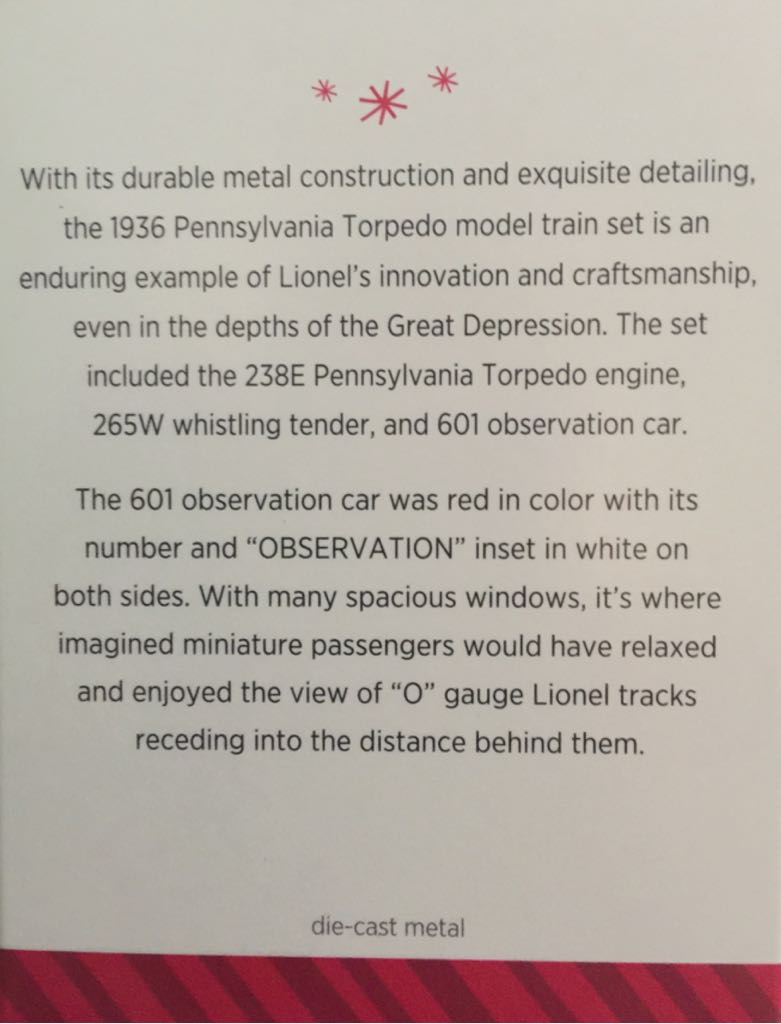 Lionel 601 Observation Car - Lionel Train Series (Trains) ornament collectible [Barcode 795902402815] - Main Image 2