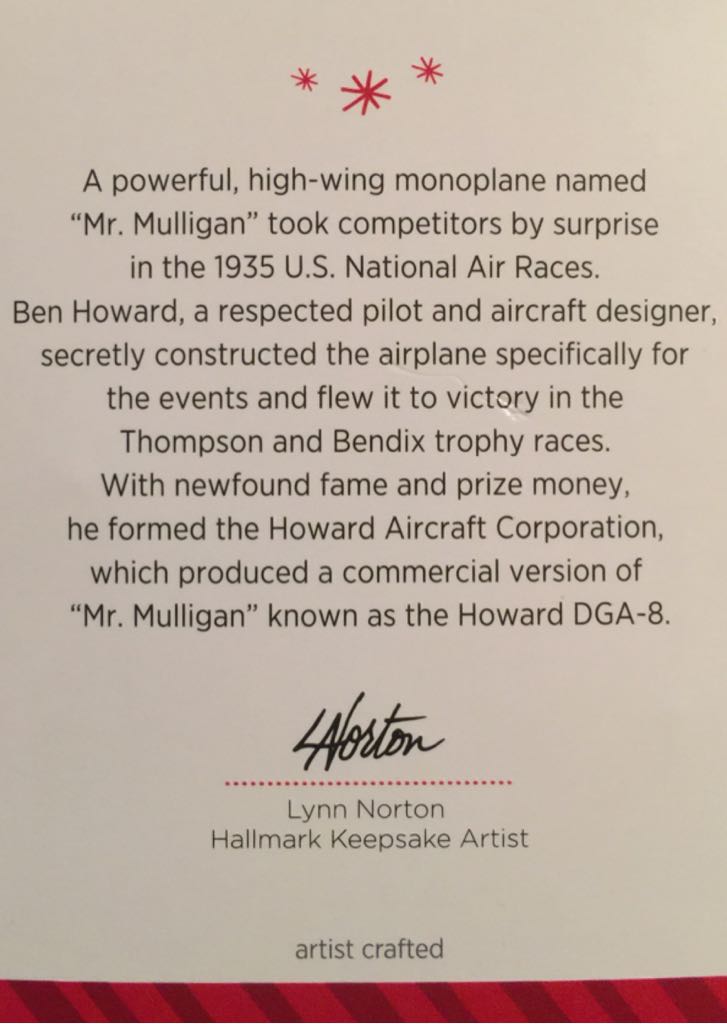 Howard DGA-6 ”Mr. Mulligan” - Sky’s The Limit (Aviation) ornament collectible [Barcode 795902408381] - Main Image 2