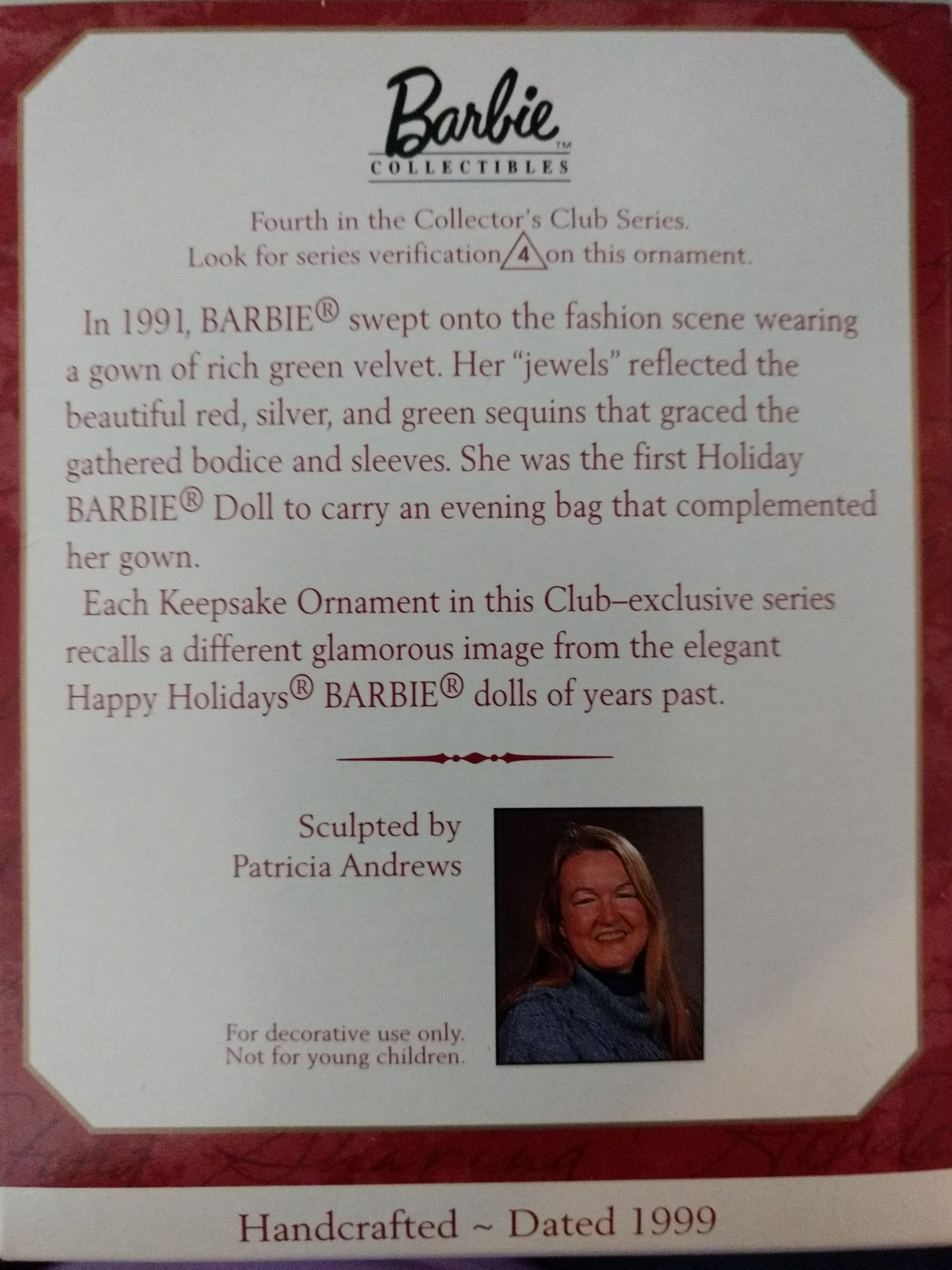 HHB#4 Happy Holiday Barbie 1999 - Barbie (Holiday Barbie) ornament collectible [Barcode 015012489842] - Main Image 2