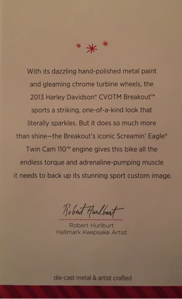 16 - 2013 CVO Breakout - Harley Davidson Motorcycle Milestones (Harley Davidson Motorcycles) ornament collectible [Barcode 795902419585] - Main Image 2