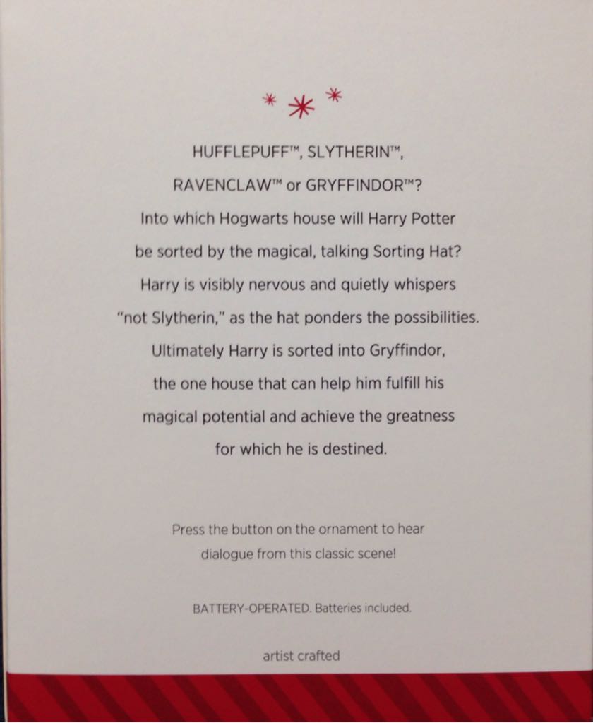 The Sorting Hat - Keepsake (Harry Potter) ornament collectible [Barcode 795902424220] - Main Image 2