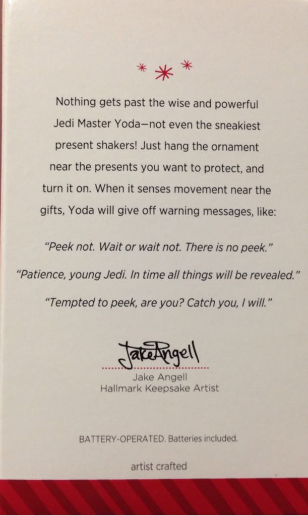 Yoda Peekbuster - Keepsake (Star Wars) ornament collectible [Barcode 795902427023] - Main Image 2