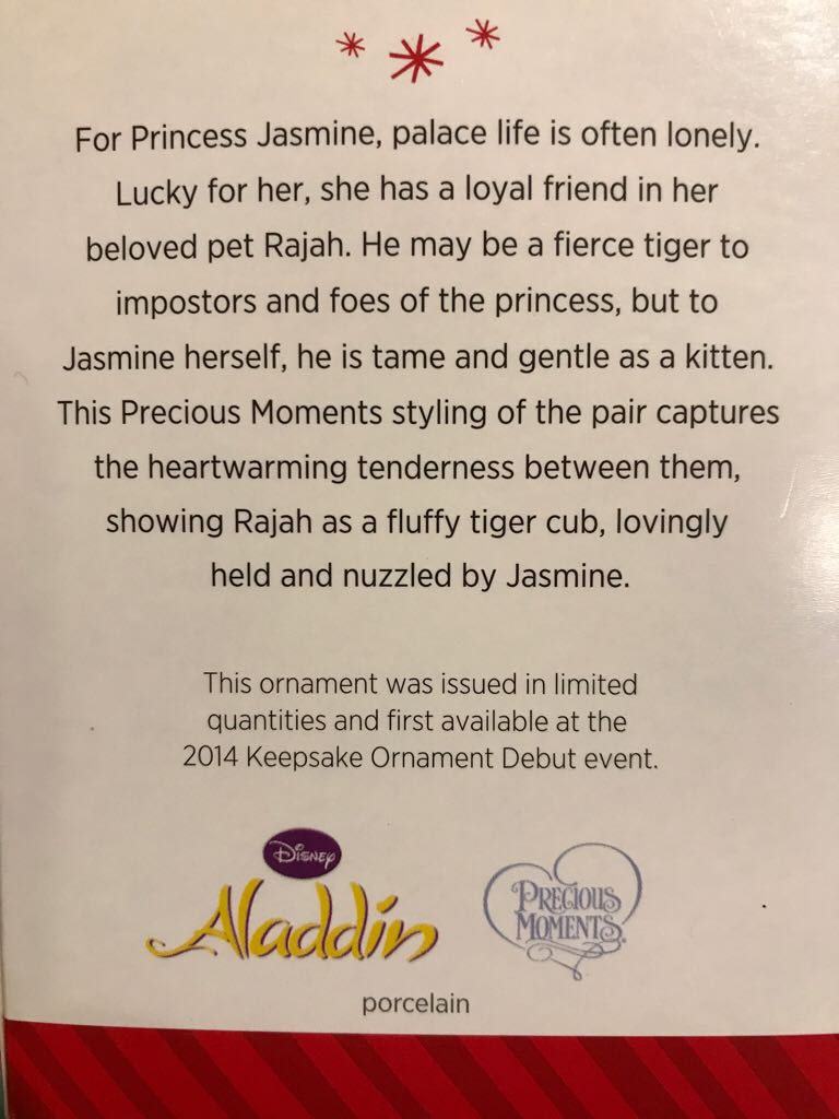 DPM 2014 Jasmine And Rajah - Precious Moments (Disney Precious Moments) ornament collectible [Barcode 795902445195] - Main Image 2
