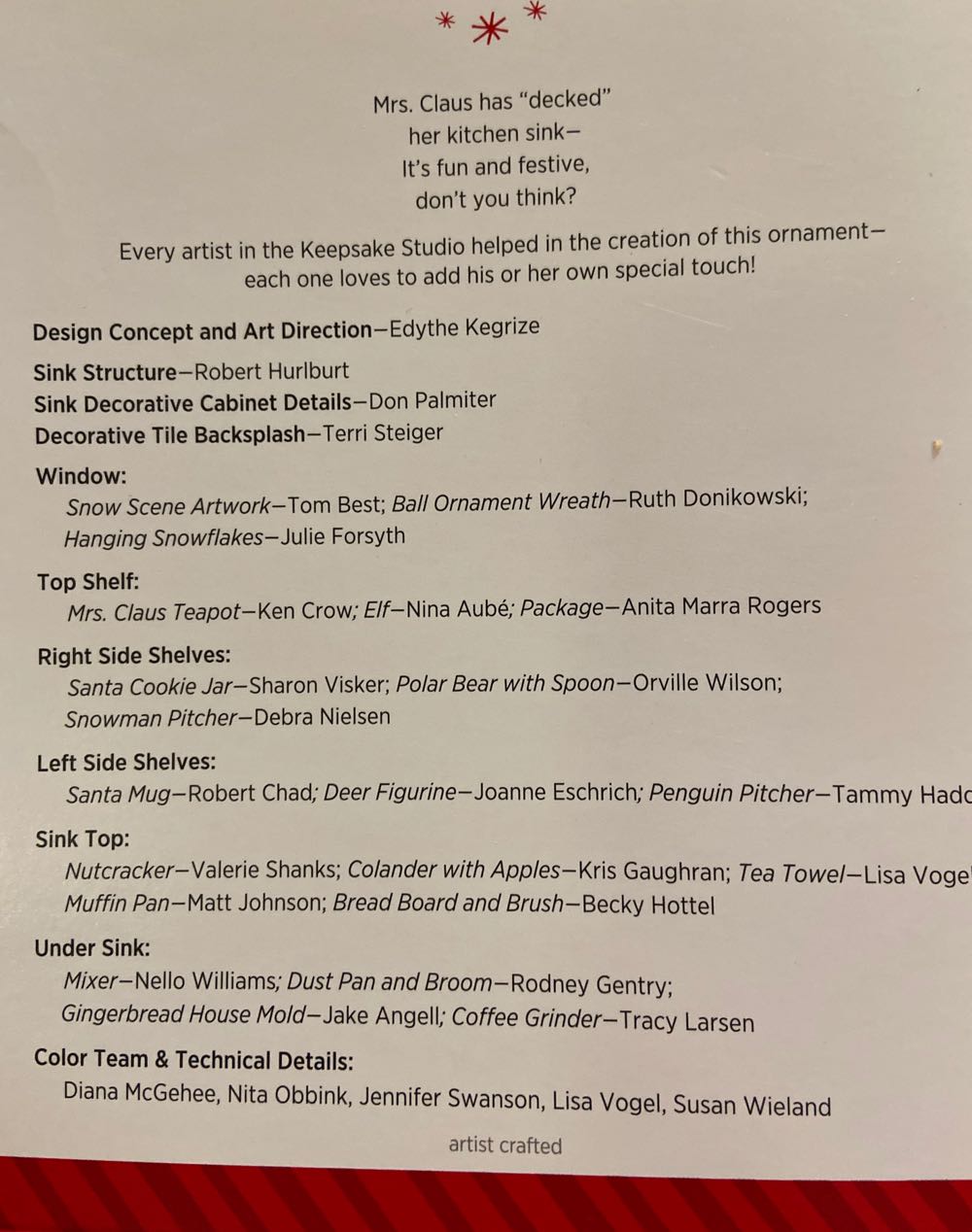 Hallmark Keepsake. 2014. Mrs Claus’s Kitchen Sink. Limited Edition. - Limited Edition (Mrs Claus Kitchen) ornament collectible [Barcode 795902457075] - Main Image 2