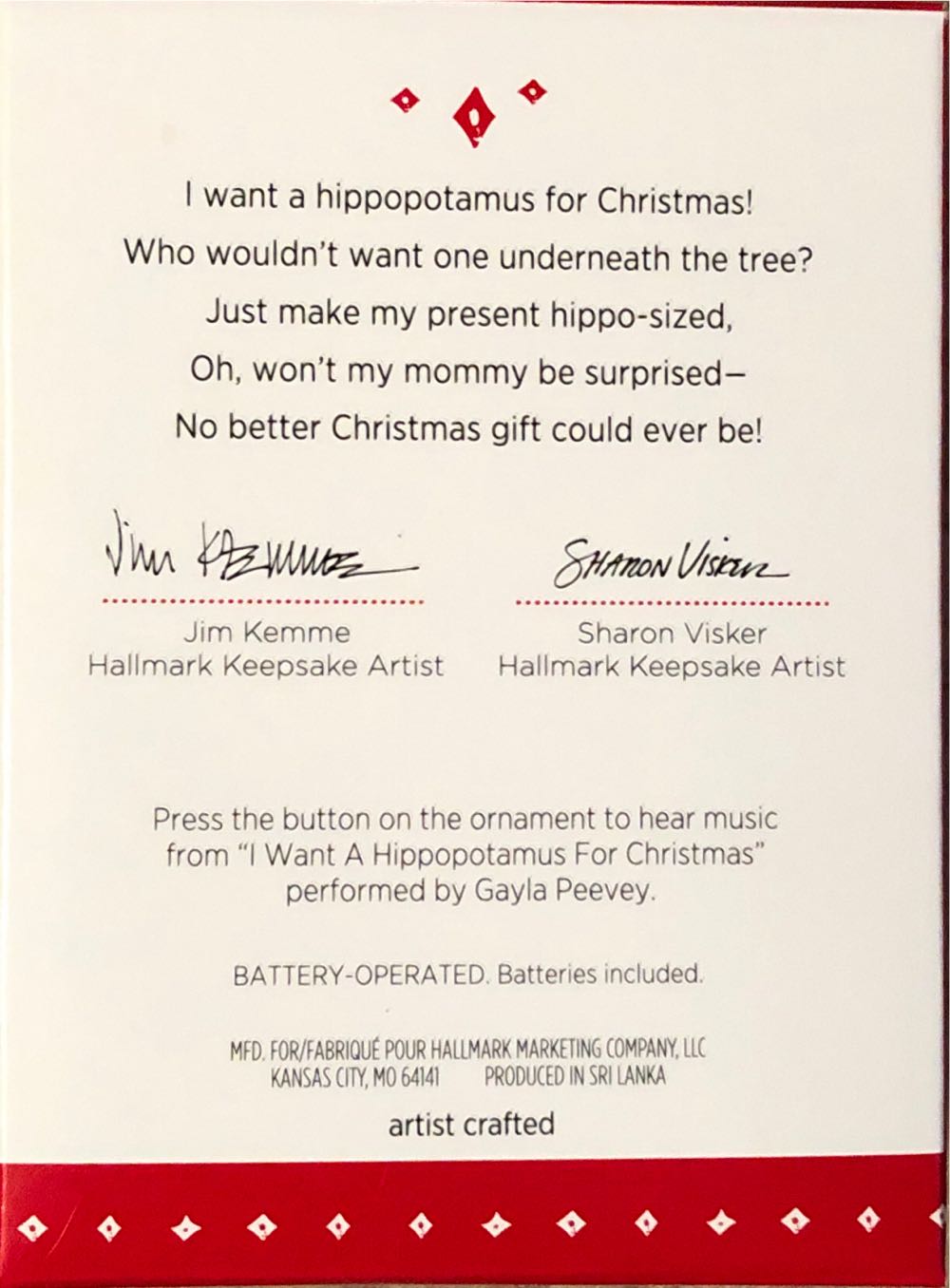 2015 I Want A Hippopotamus For Christmas - Other ornament collectible [Barcode 795902479046] - Main Image 2