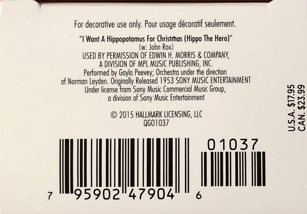 2015 I Want A Hippopotamus For Christmas - Other ornament collectible [Barcode 795902479046] - Main Image 4