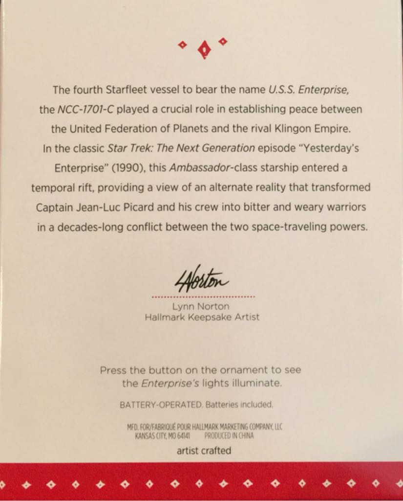 U.S.S. Enterprise NCC-1701-C - Hallmark Keepsake - Star Trek (Star Trek: The Next Generation) ornament collectible [Barcode 795902489212] - Main Image 2