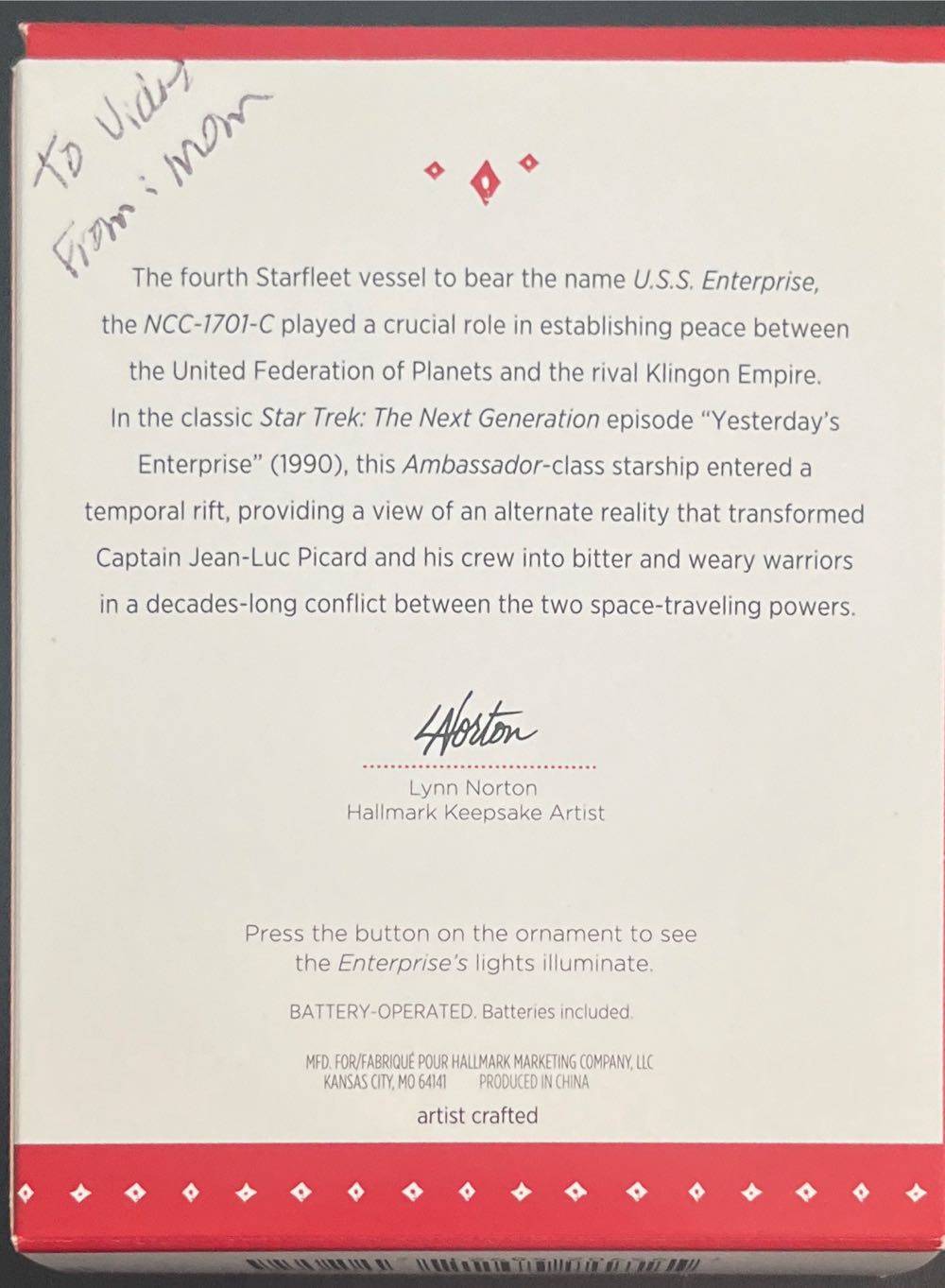 U.S.S. Enterprise NCC-1701-C - Hallmark Keepsake - Star Trek (Star Trek: The Next Generation) ornament collectible [Barcode 795902489212] - Main Image 4