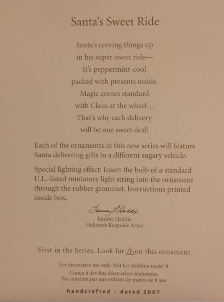 Santa’s Sweet Ride #1 - Santa’s Sweet Ride (Hallmark Keepsake Collectors Series) ornament collectible [Barcode 795902981785] - Main Image 2