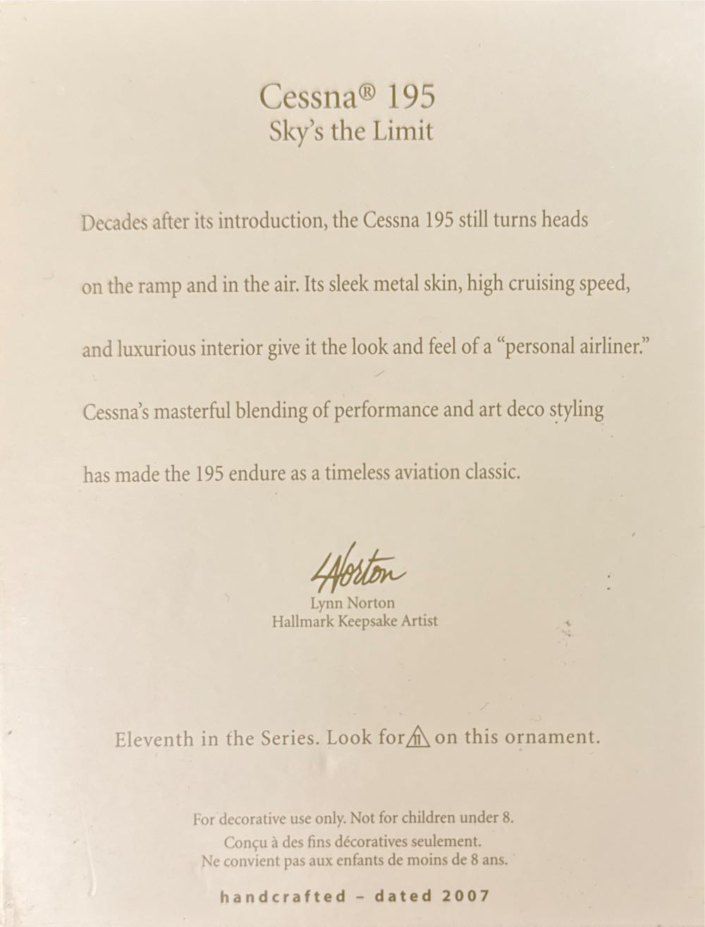 Cessna 195 - Sky’s The Limit (Aviation) ornament collectible [Barcode 795902981860] - Main Image 2