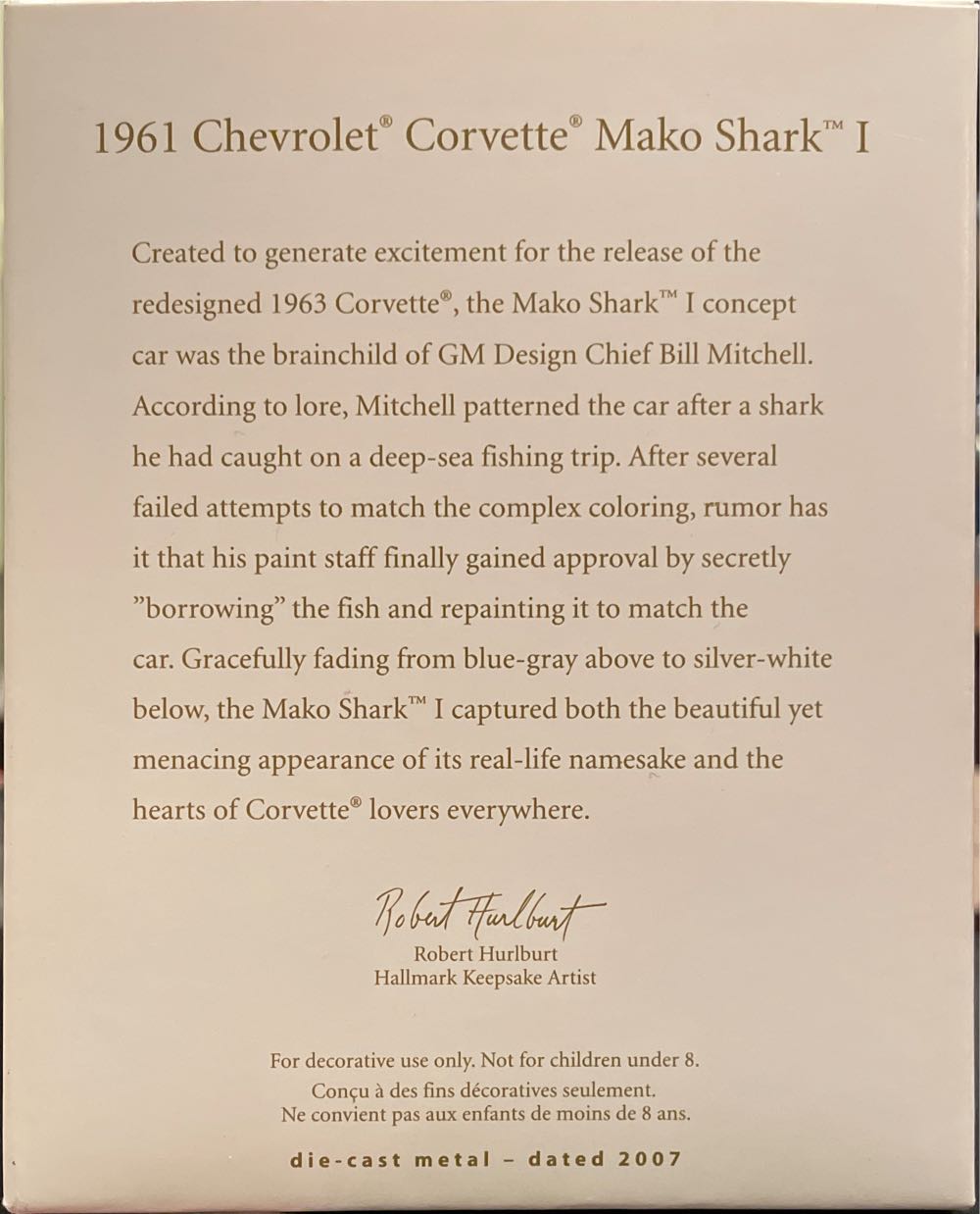 Classic American Cars 1961 Chevrolet Corvette Mako Shark I - Classic American Cars (Corvette) ornament collectible [Barcode 795902982485] - Main Image 2