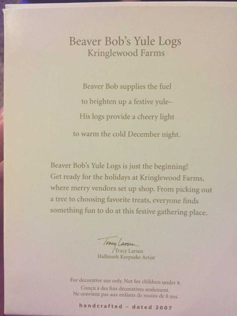 Beaver Bob’s Yule Logs Kringlewood Farms  (Hallmark Keepsake) ornament collectible [Barcode 795902990985] - Main Image 2