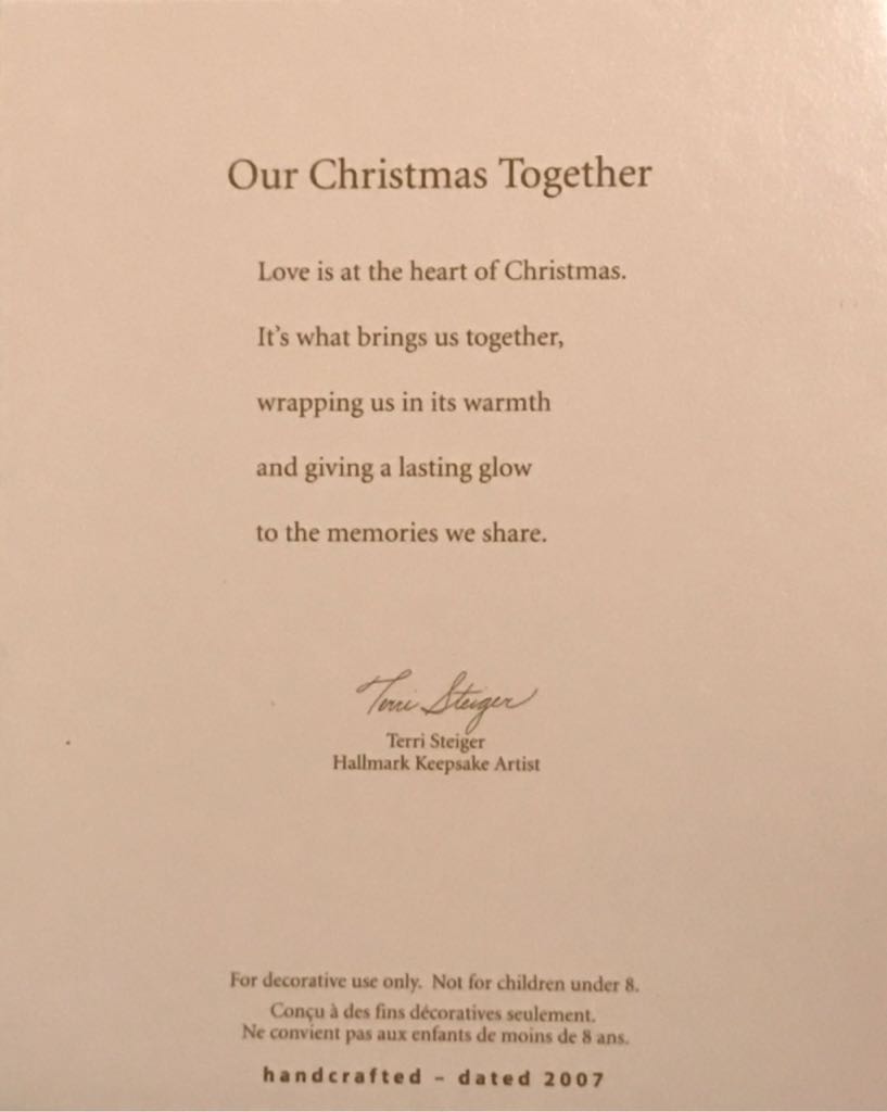 Our Christmas Together - Hallmark KOC Our Christmas Together (Couples) ornament collectible [Barcode 795902991111] - Main Image 2