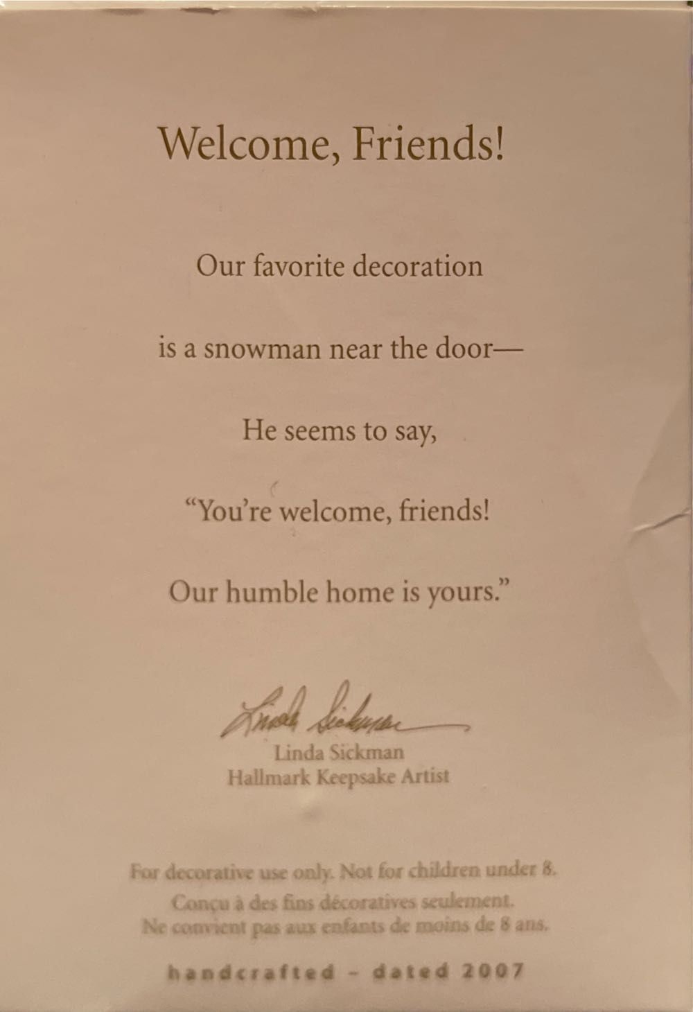 Welcome, Friends! - Snowman (Snowman) ornament collectible [Barcode 795902991777] - Main Image 4