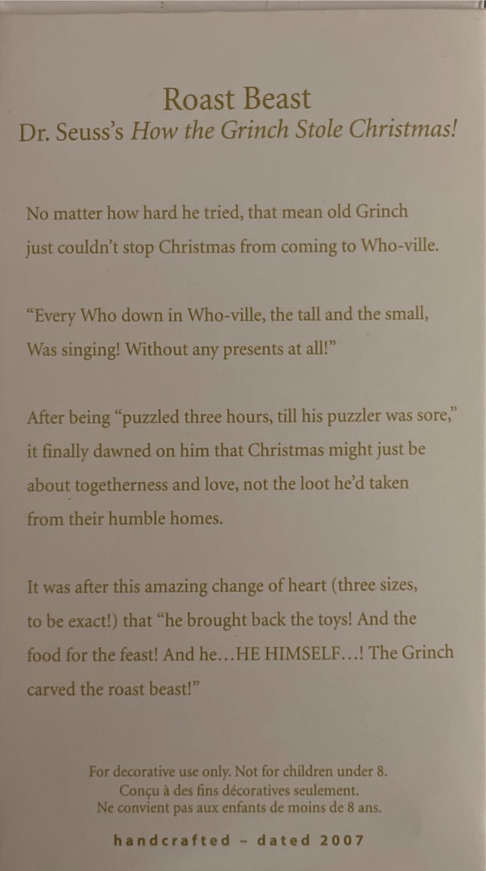 Roast Beast - How The Grinch Stole Christmas (Dr. Seuss’s How The Grinch Stole Christmas) ornament collectible [Barcode 795902997120] - Main Image 2