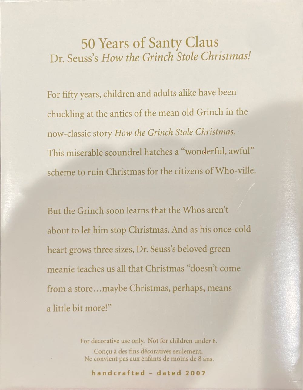 50 Years of Santy Claus - How The Grinch Stole Christmas (Dr. Seuss) ornament collectible [Barcode 795902997137] - Main Image 3