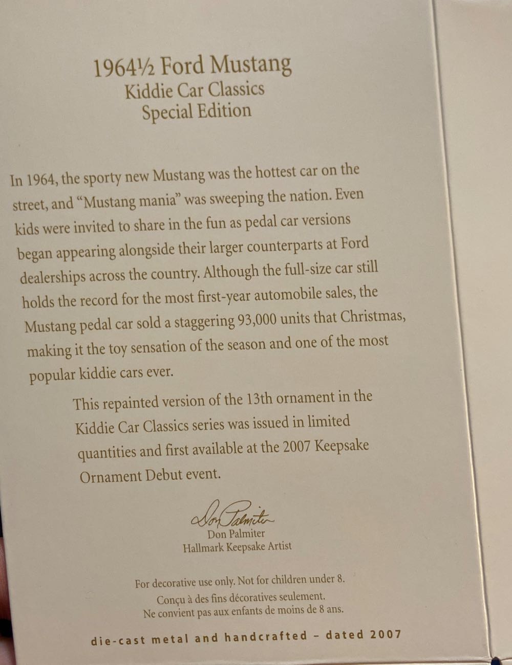 19641/2 Ford Mustang - Collectors Series (Pop Culture) ornament collectible [Barcode 795902997458] - Main Image 2