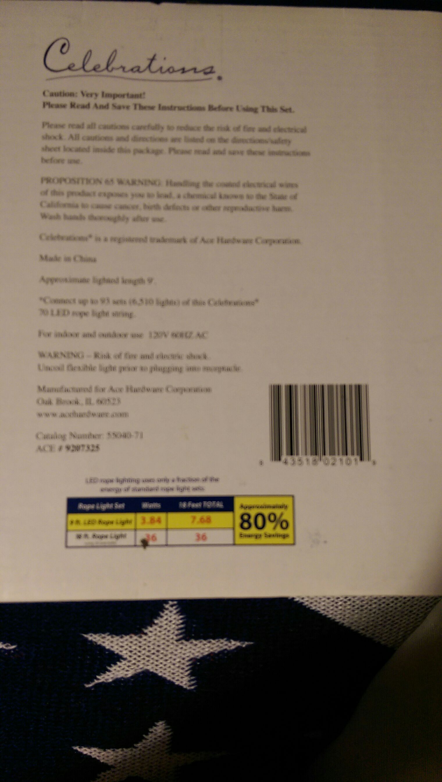 Celebrations 70 LED ROPE LIGHT STRING  (Rope Lights) ornament collectible [Barcode 843518021019] - Main Image 2