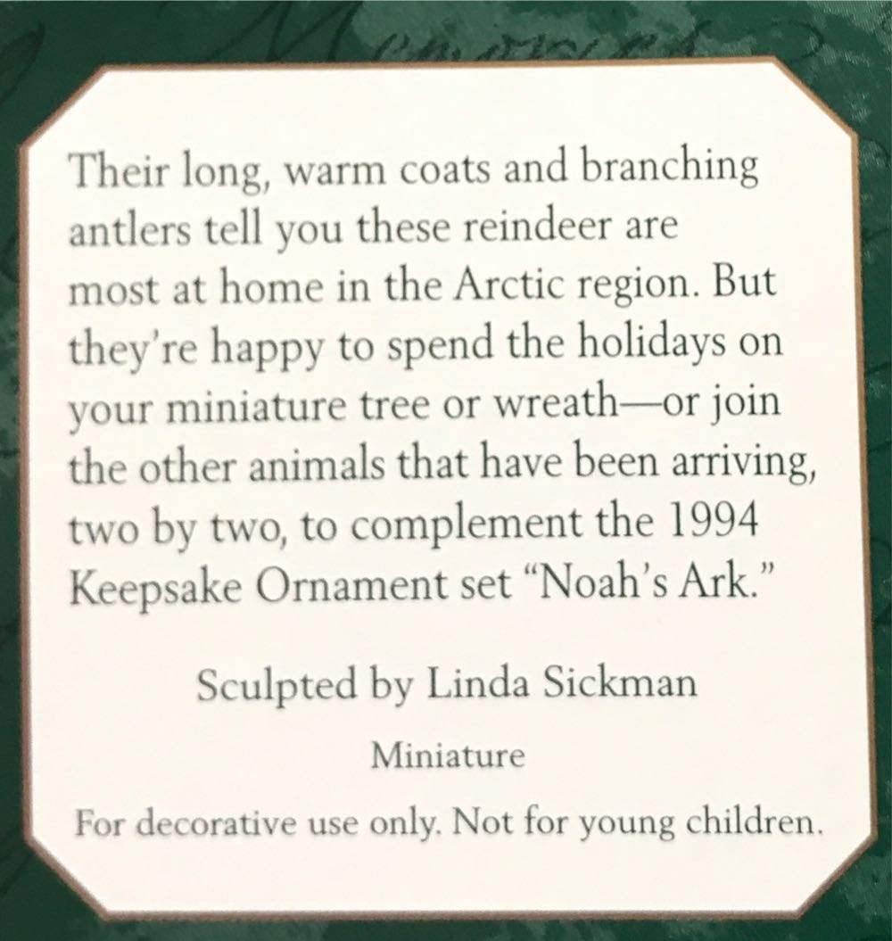 MNA1999 Trusty Reindeer - Noah’s Ark Miniature (Noah’s Ark) ornament collectible [Barcode 015012494198] - Main Image 2