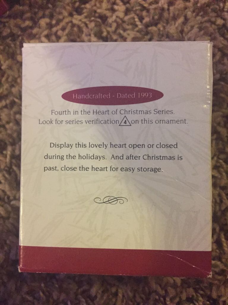 Heart Of Christmas - 1993 - #4 - Heart Of Christmas (Heart) ornament collectible [Barcode 015012027037] - Main Image 2