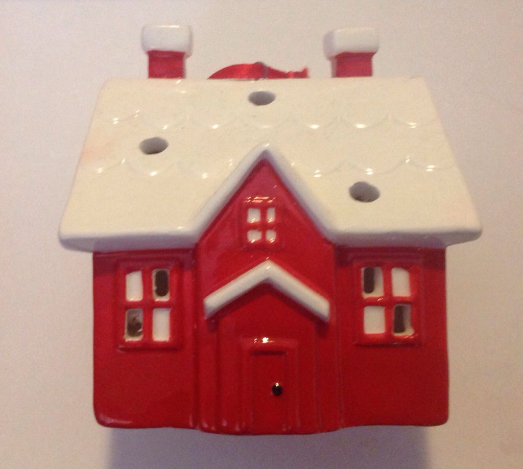 Cottage Red and White With Lights  ornament collectible - Main Image 2