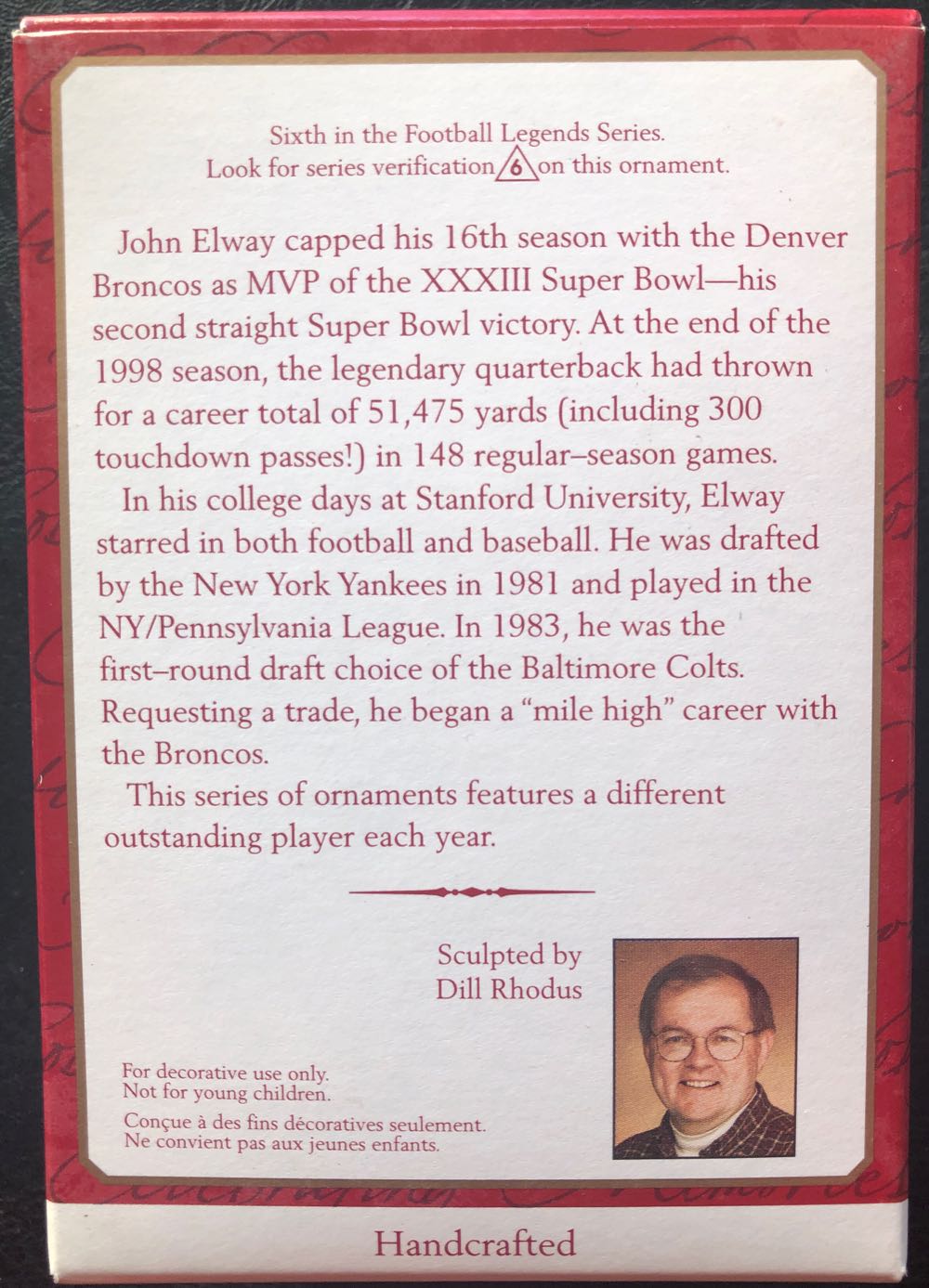 Elway, John  - Football Legends (Football) ornament collectible [Barcode 015012536249] - Main Image 2