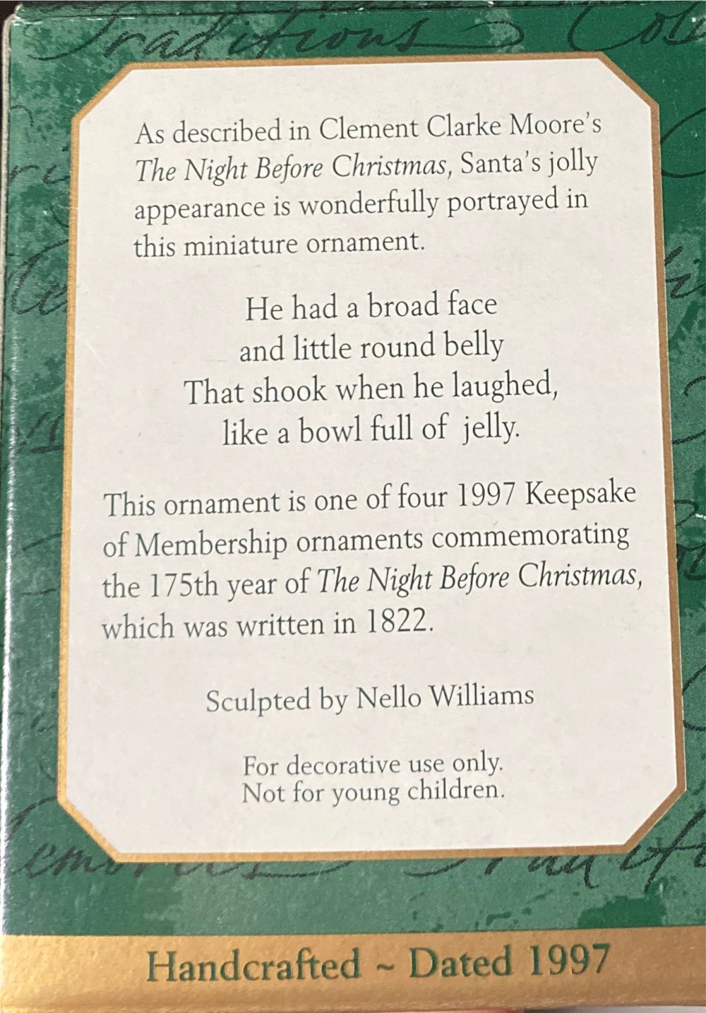 Miniature Jolly Old Santa Special Membership Ornament - The Night Before Christmas (CLUB Keepsake Miniature) ornament collectible - Main Image 2