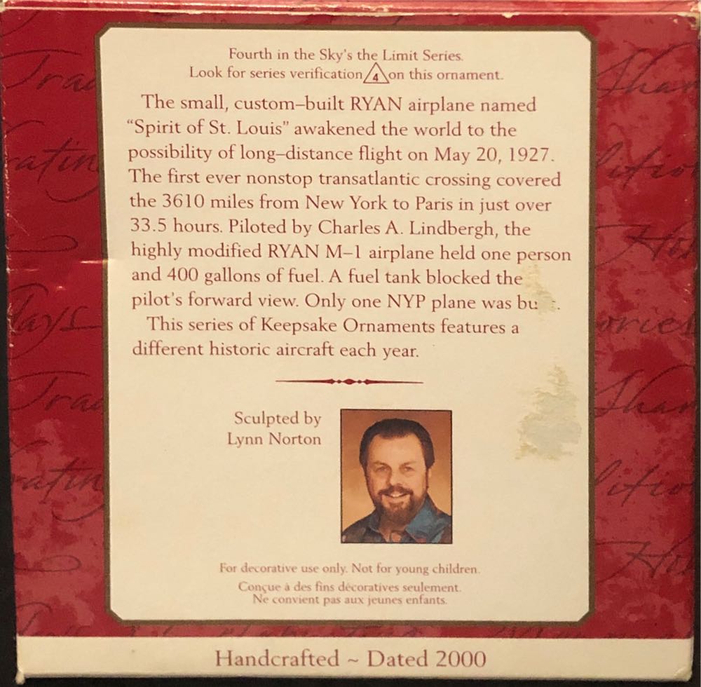 Spirit Of St. Louis - Sky’s The Limit (Aviation) ornament collectible [Barcode 015012564358] - Main Image 2
