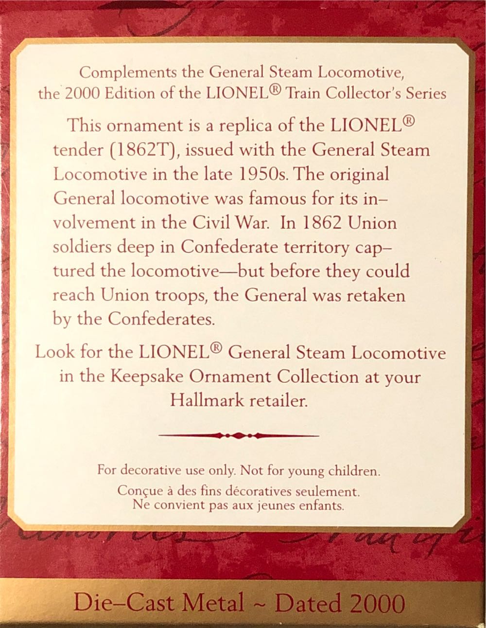 The Tender Lionel General Steam Locomotive - Lionel Train Series (Trains) ornament collectible [Barcode 015012564549] - Main Image 2