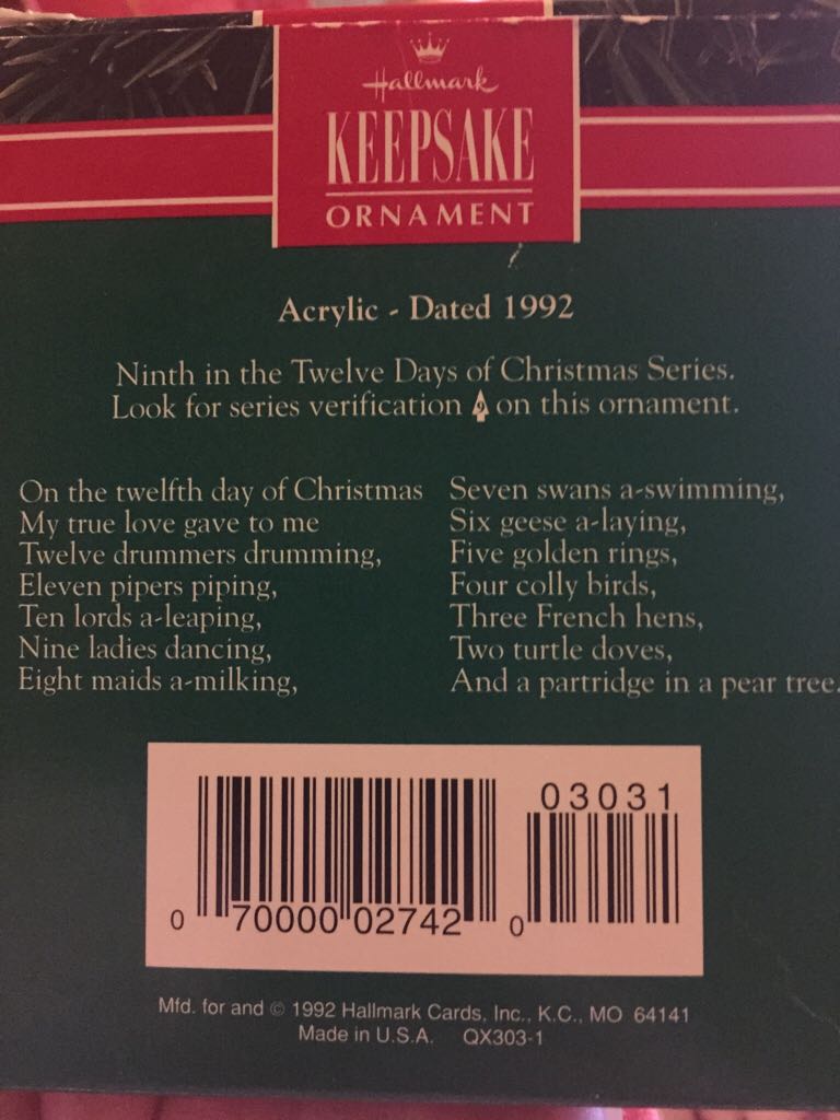 Nine Ladies Dancing - The Twelve Days of Christmas (Hallmark Keepsake) ornament collectible - Main Image 2