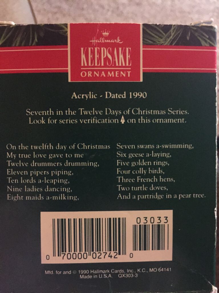 Seven Swans A-Swimming - The Twelve Days of Christmas (7th In Series) ornament collectible - Main Image 2