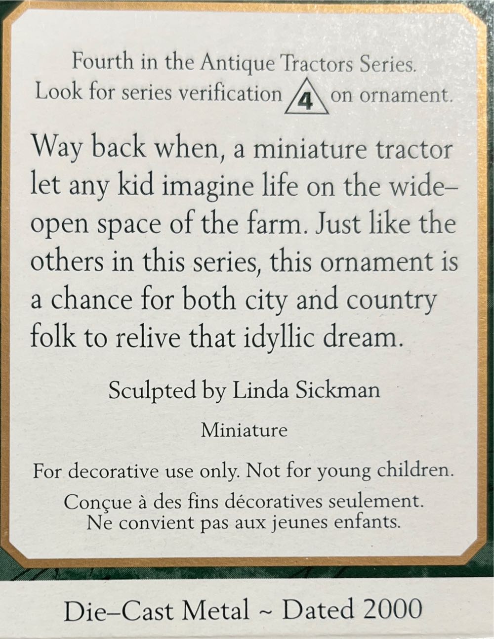 Miniature Antique Tractors #4 (2000) - Miniature Antiqiue Tractors (Antique Tractor) ornament collectible [Barcode 015012569308] - Main Image 2