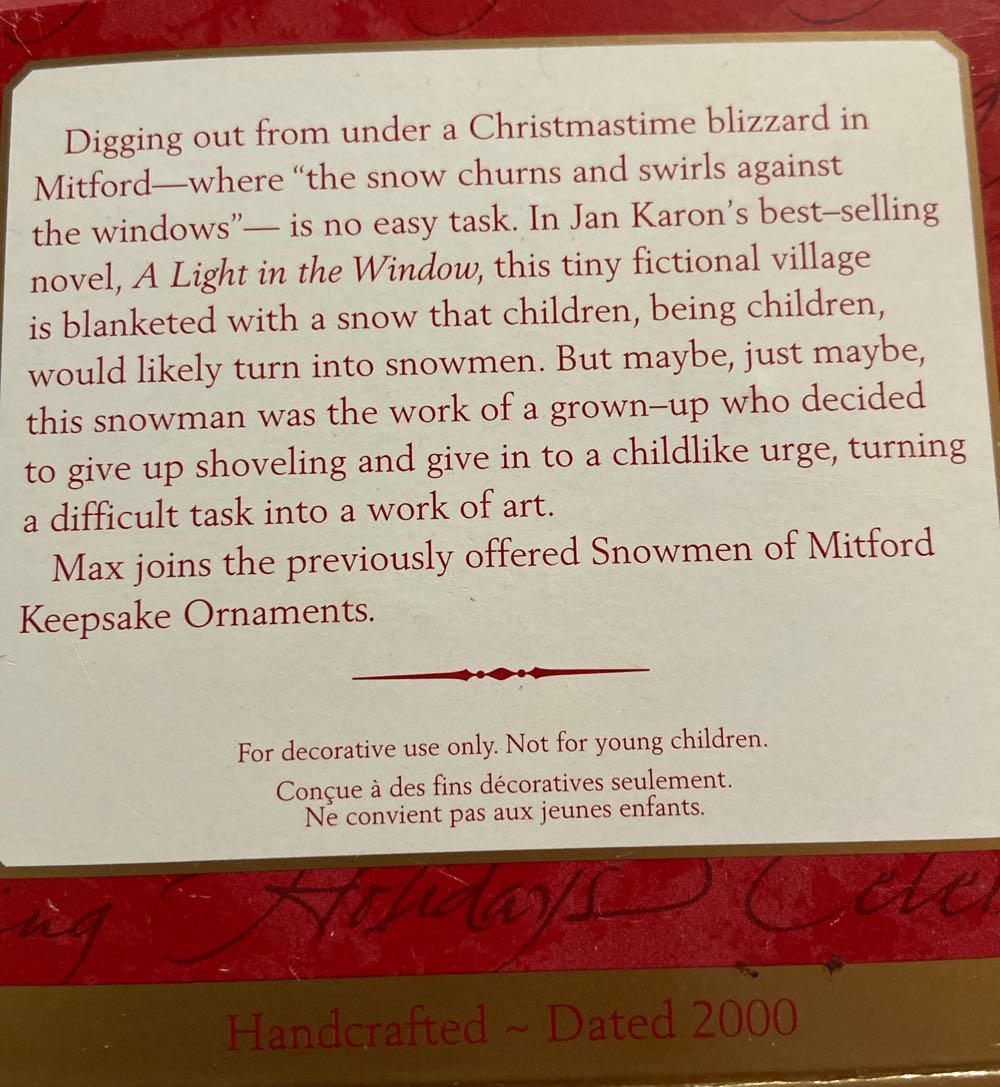 Max - The Snowmen of Mitford - The Snowmen Of Mitford (Snowman) ornament collectible [Barcode 015012574951] - Main Image 2