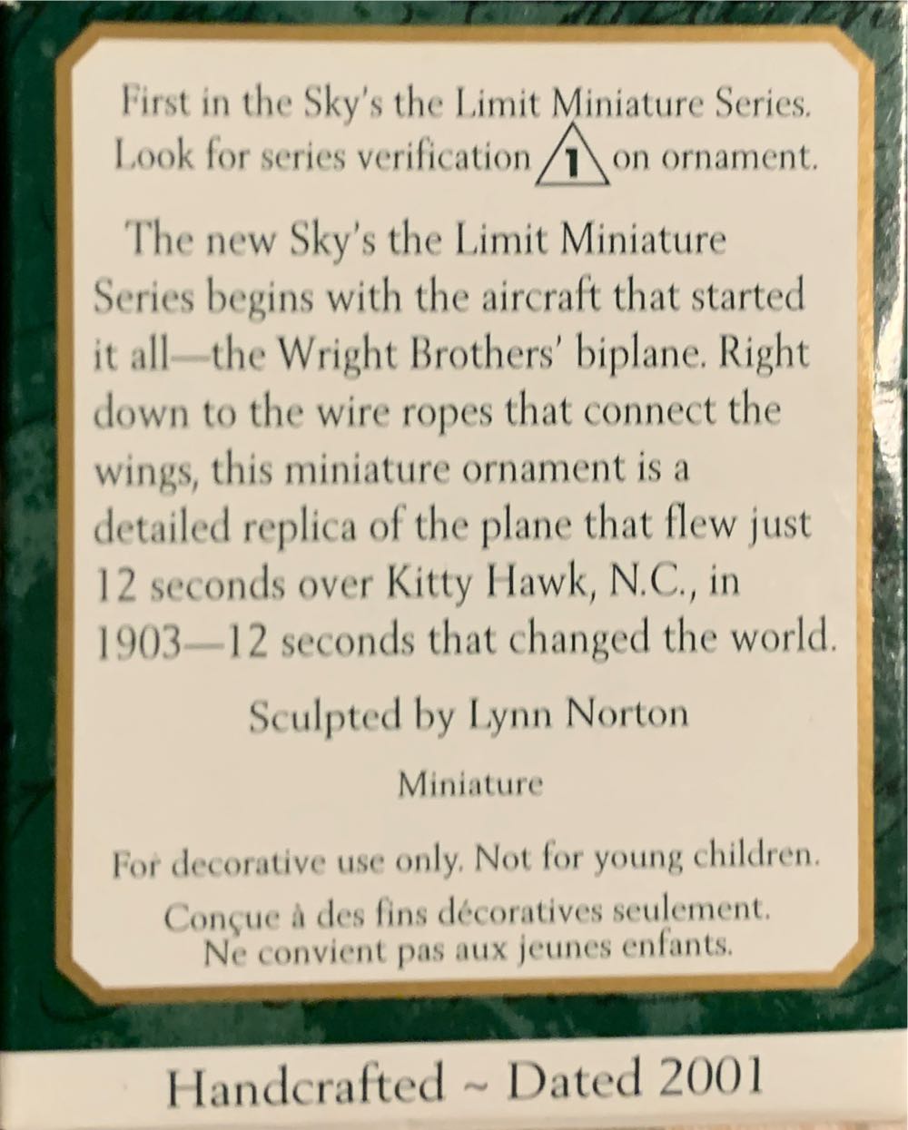 The Flight At Kitty Hawk - Miniature Collectors Series (Sky’s The Limit) ornament collectible [Barcode 015012577372] - Main Image 2