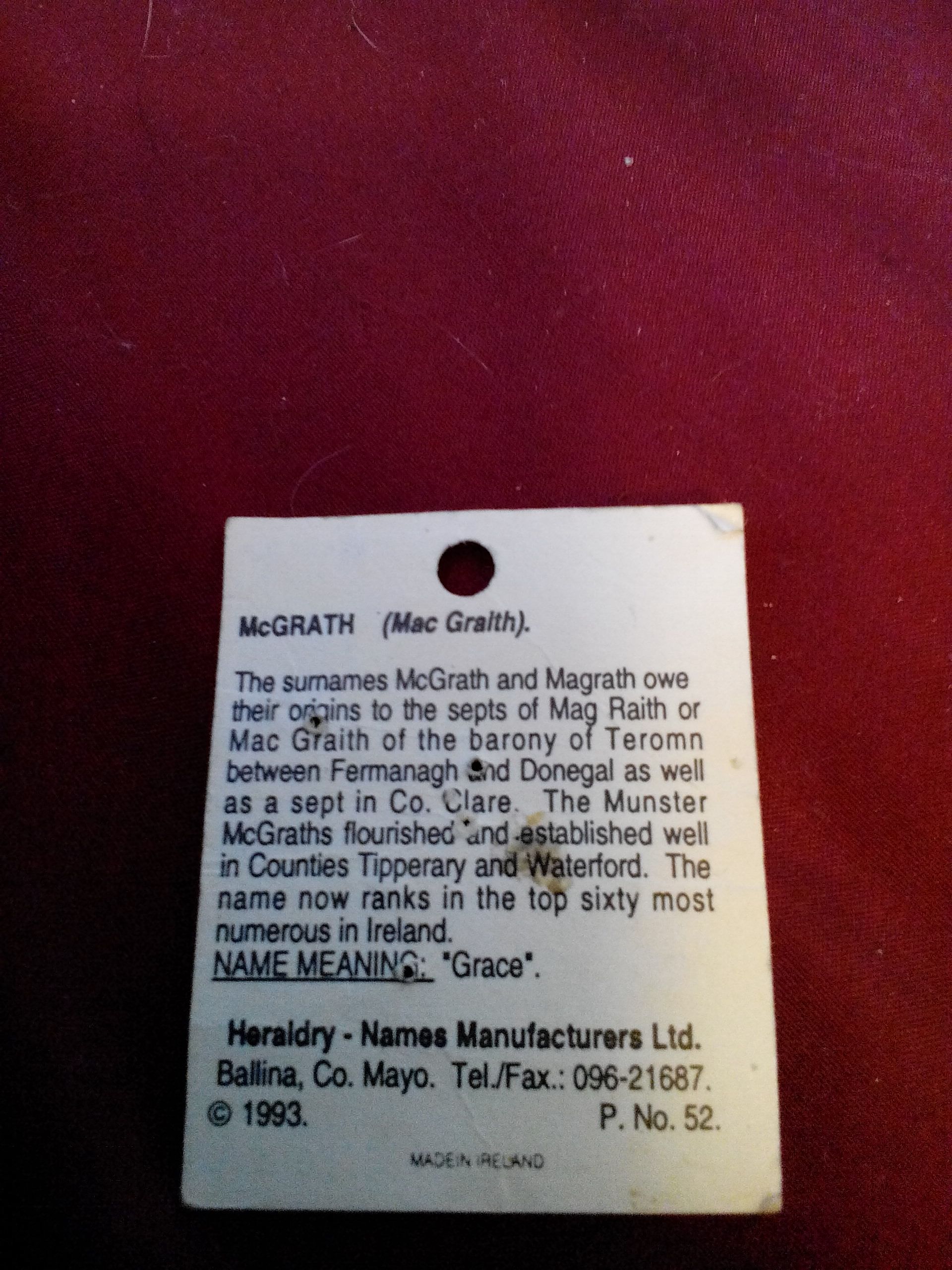McGrath Crest Pin  (Yve’s Jewelry Pin) ornament collectible - Main Image 2