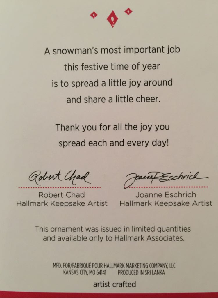 Joyful Snowman - Hallmark Employee Gift (Vintage Look) ornament collectible - Main Image 2