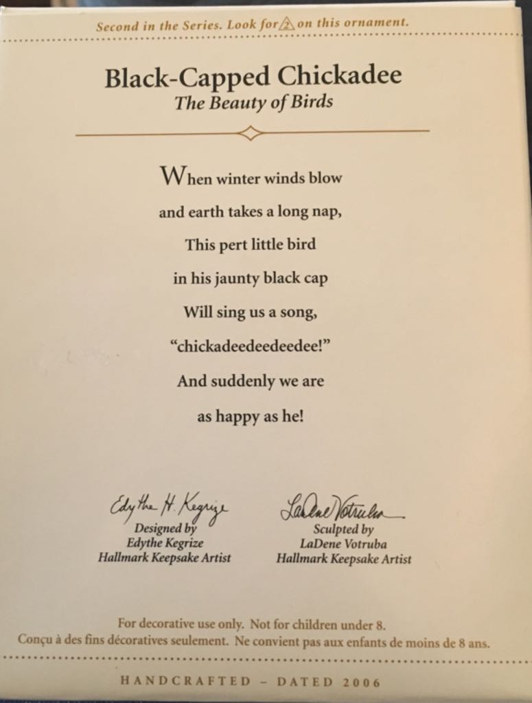 #2 - Black-Capped Chicadee - The Beauty Of Birds (Birds) ornament collectible - Main Image 2