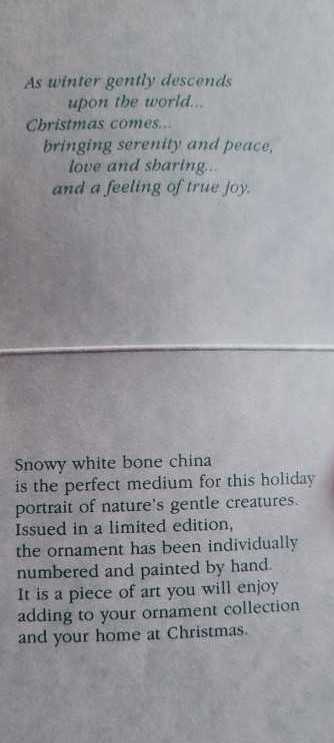 Christmas is Sharing - L.E. 1988 - Limited  Edition Hand-Painted Bone China (Keepsake CLUB Ornament) ornament collectible - Main Image 2