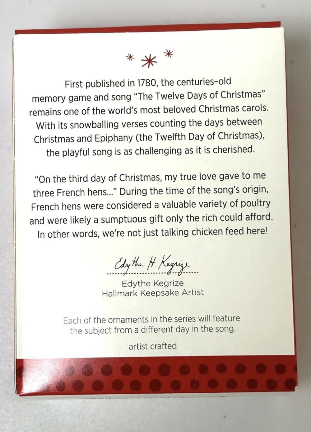 Twelve Days Of Christmas: #3 Three French Hens - Twelve Days Of Christmas (Christmas) ornament collectible - Main Image 2