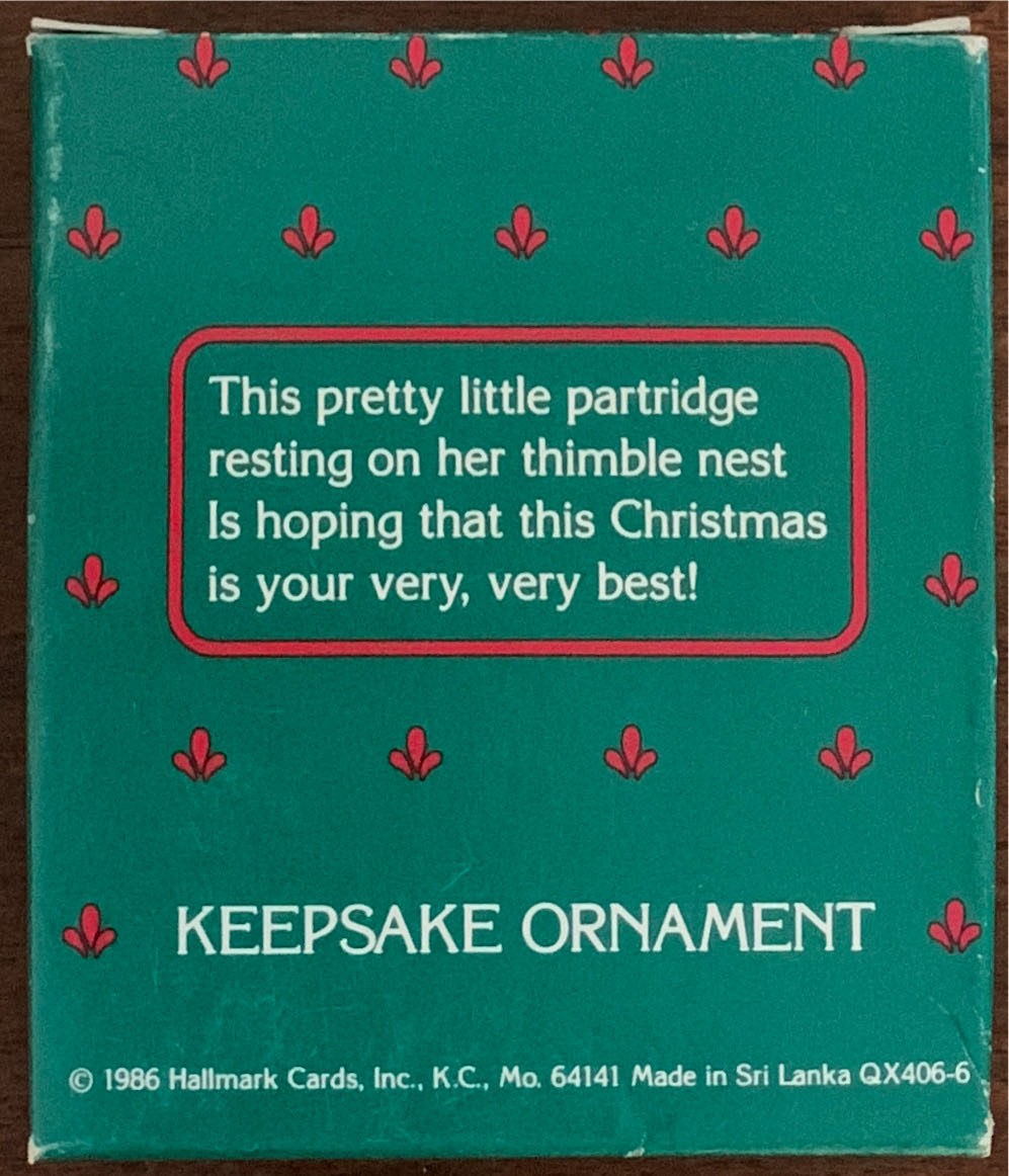 Thimble #9 Partridge 1986 - Thimble Series (Collectible Series) ornament collectible - Main Image 2