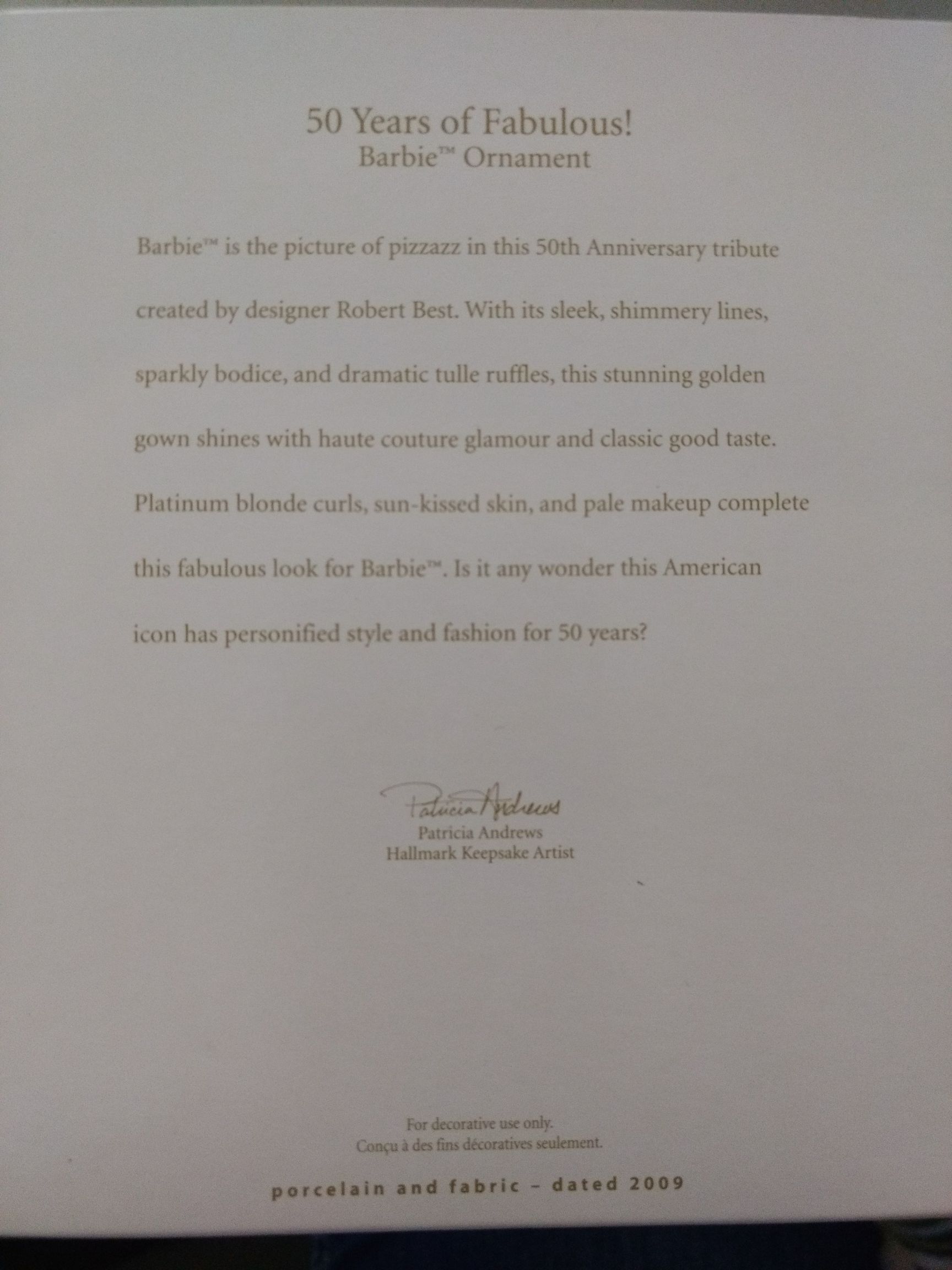 50 Years Of Fabulous!  (Barbie 50th Anniversary) ornament collectible - Main Image 2