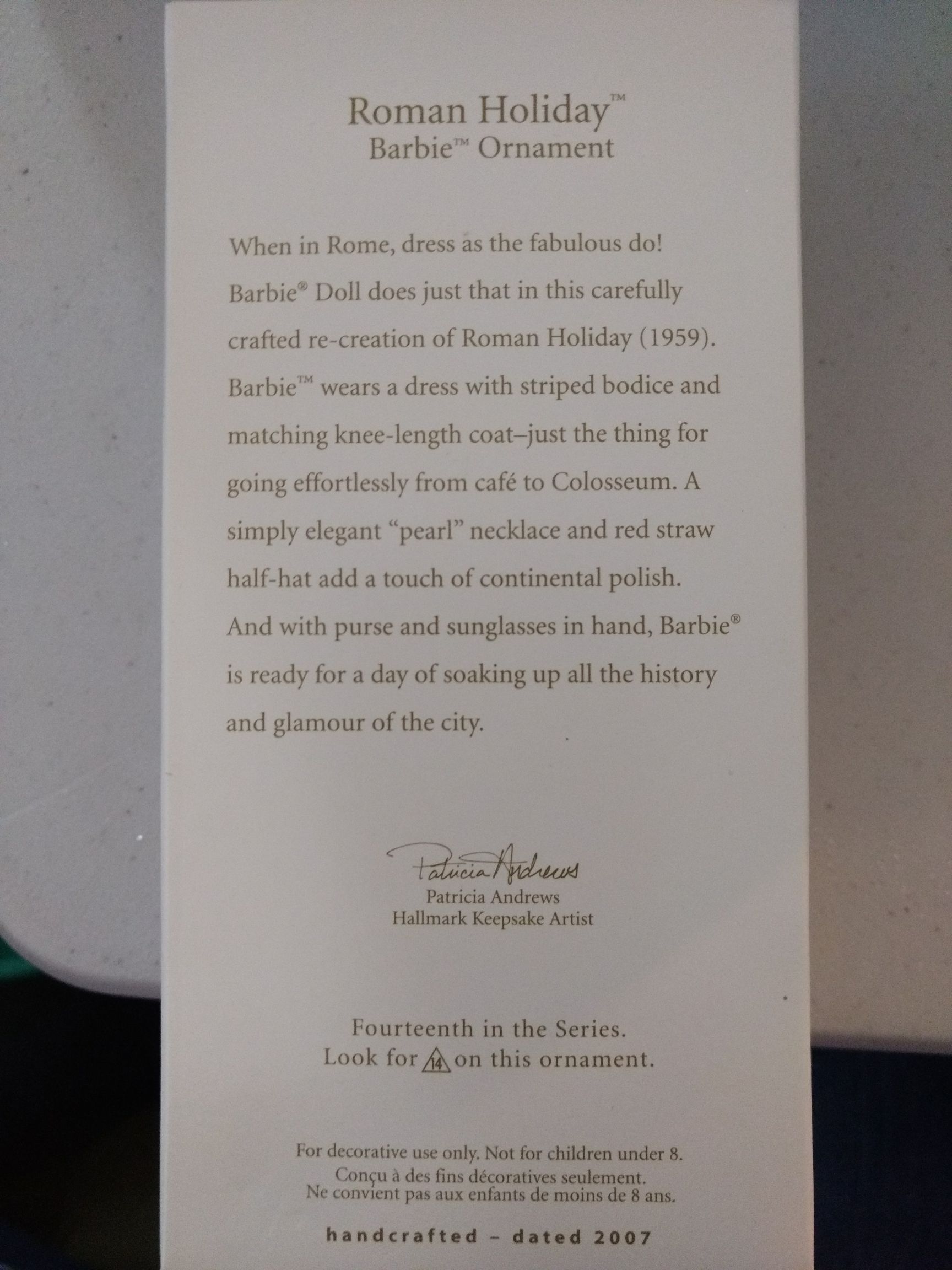 Roman Holiday Barbie - 14th In Barbie Series ornament collectible - Main Image 2