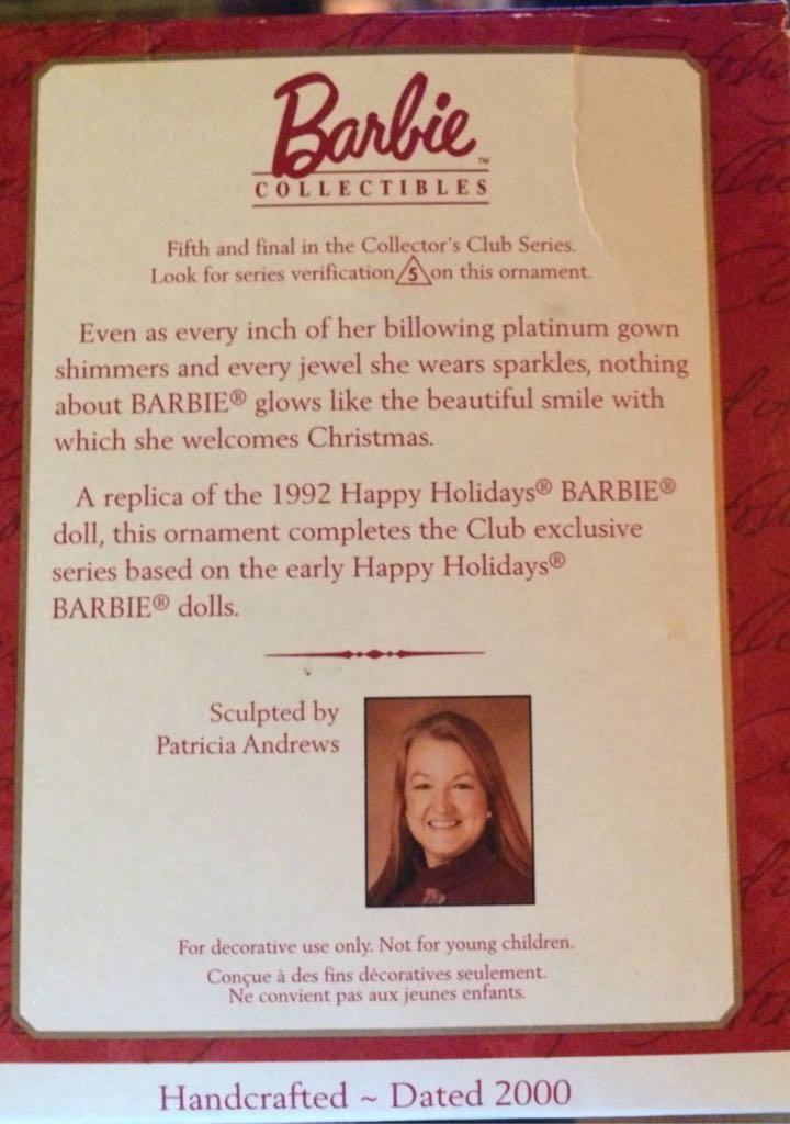 HHB Happy Holidays Barbie - Collectors Club Series (Barbie) ornament collectible - Main Image 2